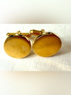 Vintage Gold Tone Round Cufflinks OEC 1976 Toggle Back Men’s Formal